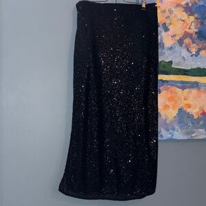 NWT H&M SM Black Sequin Skirt w/side slit